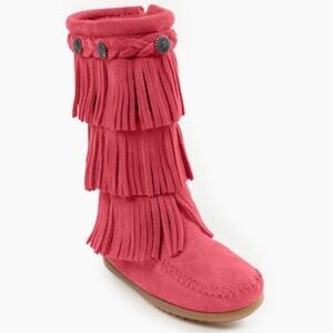 KIDS SIZE 8 3-LAYER FRINGE BOOT MINNETONKA MOCCASIN - BRAND NEW